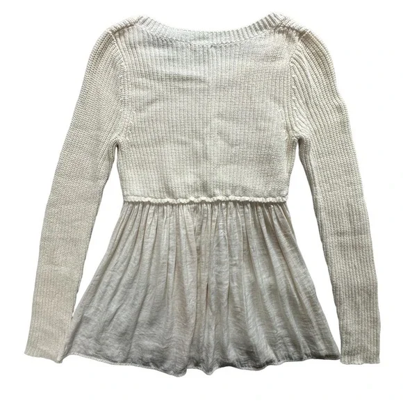 Kimchi Blue Urban Outfitters Babydoll Knit Sweater Womens S Cream Pleated Peplum - Picture 3 of 7